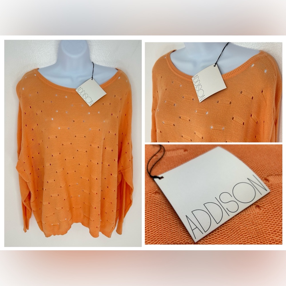Addison NWT Sullivan Orange Threaded Loop Sweater Size Medium Quiet Luxury NEW